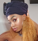 Navy Slip On Satin Lined Headwrap and Mask