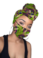 Rhea Limited Edition Holiday Gold Print African Headwrap and mask