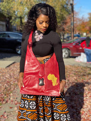 Africa Print Red 100% Leather HandBag