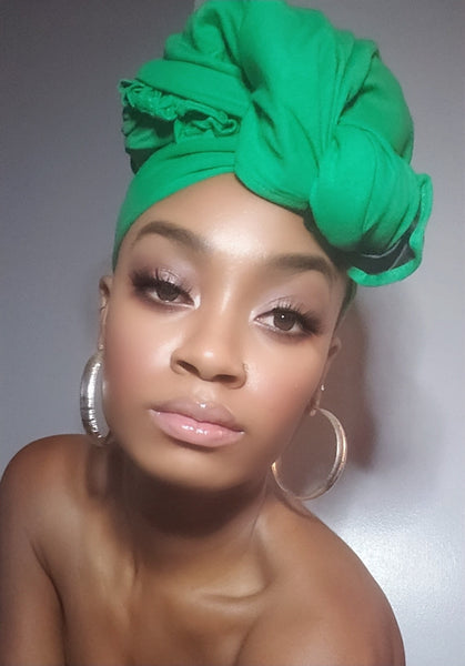 Green Jersey Knit Stretched Fabric Satin Lined Headwrap