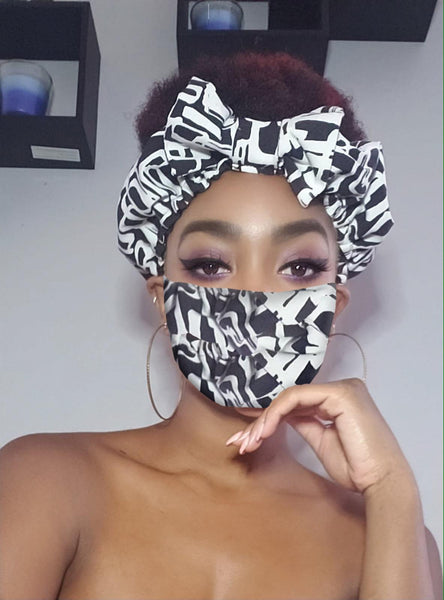Chelsie Pre Tie Satin Lined Slip On Headwrap Headband and Mask