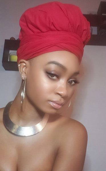 Red Jersey Knit Stretched Fabric Slip On Headwrap