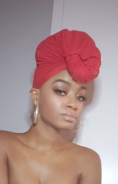 Red Jersey Knit Stretched Fabric Headwrap