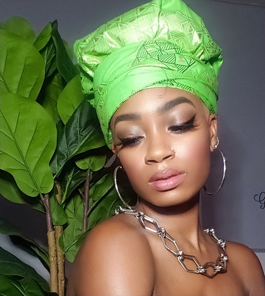 Angela Green Slip On Satin Lined Headwrap and Mask