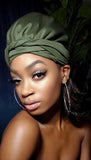 Olive Slip On Satin Lined Headwrap and Mask