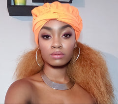 Solid Orange Slip On Satin Lined Headwrap and Mask