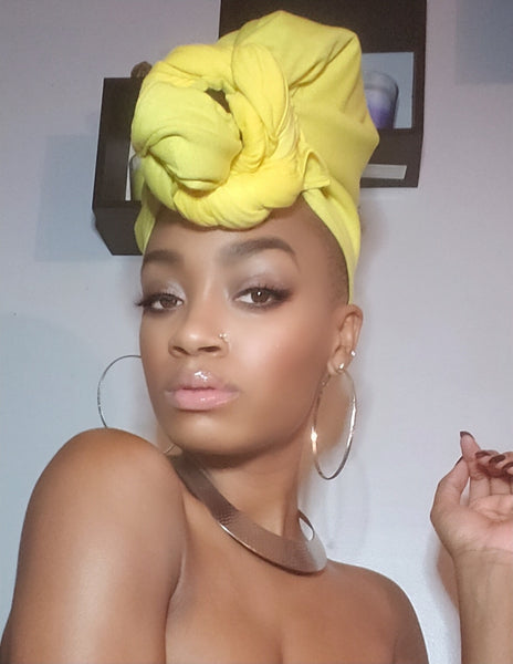 Yellow Jersey Knit Stretched Fabric  Headwrap and Mask