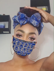 Amare Pre Tie Satin Lined Slip On Headwrap Headband and Mask