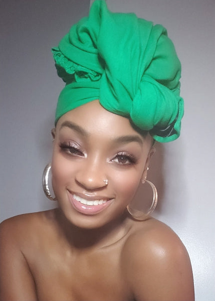 Green Jersey Knit Stretched Fabric Satin Lined Headwrap