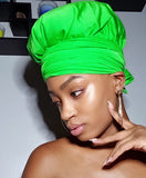 Solid Green Slip On Satin Lined Headwrap and Mask
