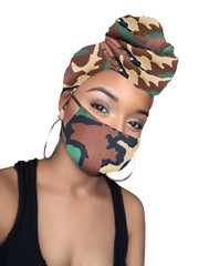 Joy Army Print Stretched Headwrap and Mask