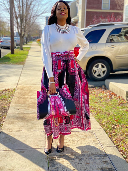 Luna Print Headwrap, Maxi Skirt & bag set