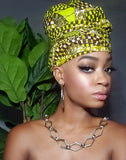 Sky Gye Nyame Gold Print Slip On Satin Lined Headwrap and Mask