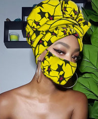 Yellow Octane Slip On Satin Lined Headwrap and Mask