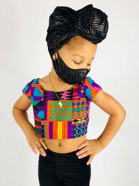 Black and Grey Striped Kid Headwrap ( No Mask)