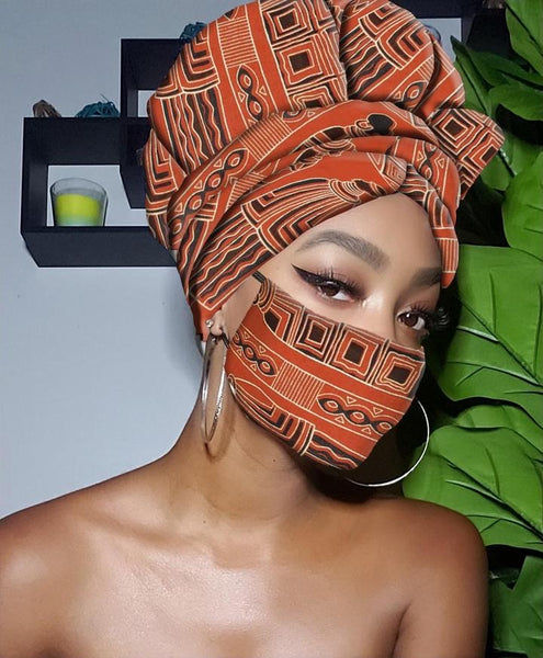 Jewel Slip On Satin Lined Headwrap and Mask