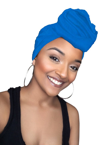 Blue Jersey Knit Stretched Fabric Headwrap