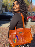 Brown African Print 100% Leather HandBag