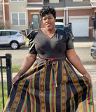 Sheer Royalty Print headwrap, Maxi Skirt, Mask & bag