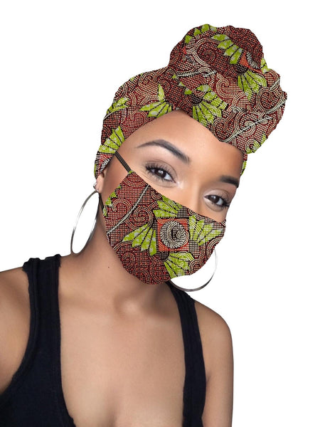 Naya Limited Edition Holiday Gold Print African Headwrap and mask