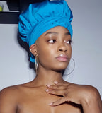 Light Blue Slip On Satin Lined Headwrap and Mask