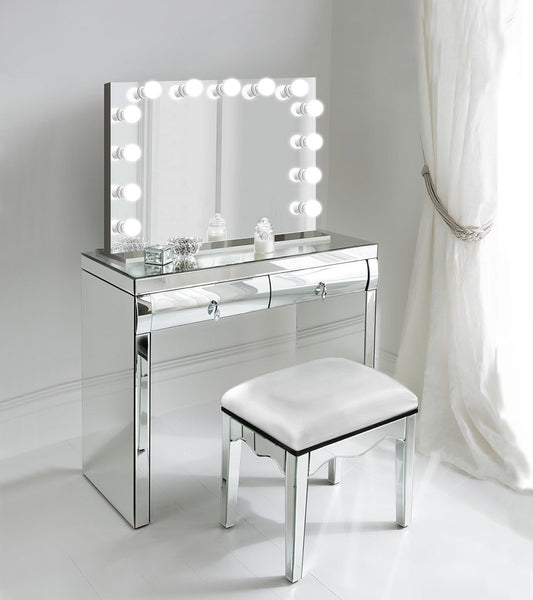 Monroe 31" x 25" Lighted Glam Vanity Mirror | LED All Mirror - Makeup Hollywood Mirror | Table Top Or Wall Mount | Plug-in