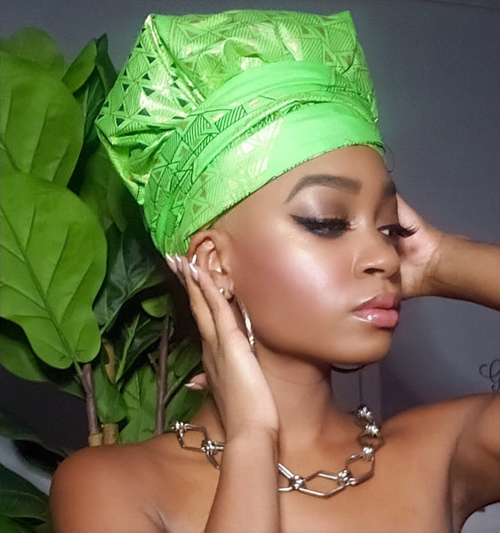 Angela Green Slip On Satin Lined Headwrap and Mask