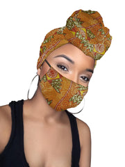 Cara Limited Edition Holiday Gold Print African Headwrap and mask