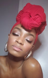 Red Jersey Knit Stretched Fabric Headwrap and Mask