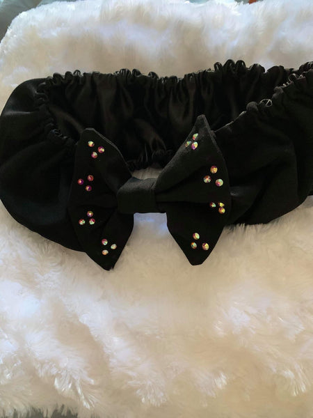Black Pre Tie Satin Lined Slip On Bling Headwrap Headband