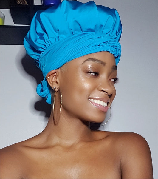 Light Blue Slip On Satin Lined Headwrap and Mask