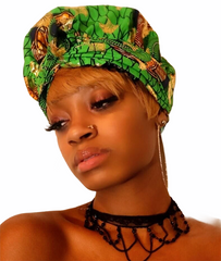 Gia Green Gold Print Slip On Satin Lined Headwrap