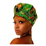 Gia Green Gold Print Slip On Satin Lined Headwrap and Mask