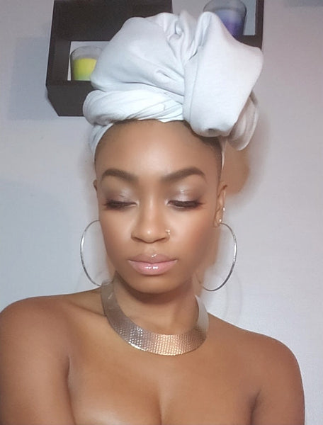 White Jersey Knit Stretched Fabric Headwrap