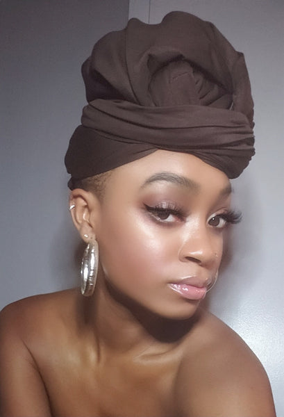 Brown Jersey Knit Stretched Fabric Satin Lined Headwrap