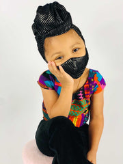 Black and Grey Striped Kid Headwrap and Mask
