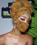 Cara Limited Edition Holiday Gold Print Slip On Satin Lined Headwrap and Mask