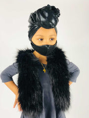 Black Faux Leather Kid Headwrap ( No Mask)