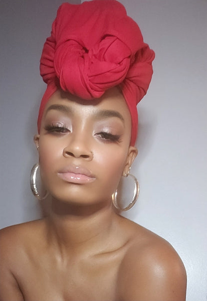 Red Jersey Knit Stretched Fabric Satin Lined Headwrap