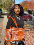 Brown African Print 100% Leather HandBag