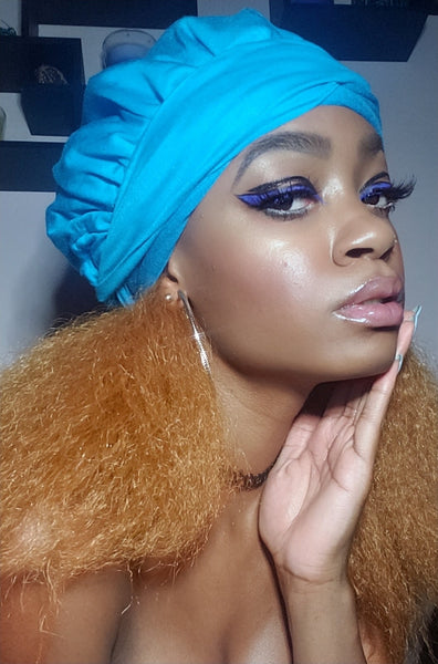 Solid Blue Slip On Satin Lined Headwrap