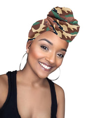 Joy Army Print Stretched Satin Lined Headwrap