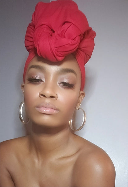 Red Jersey Knit Stretched Fabric Headwrap