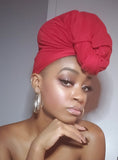 Red Jersey Knit Stretched Fabric Headwrap and Mask