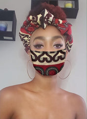 Kesia Pre Tie Satin Lined Slip On Headwrap Headband and Mask
