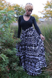 Black and White Print headwrap, Maxi Skirt, Mask & bag