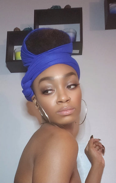 Royal Blue Jersey Knit Stretched Fabric Headwrap