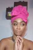 Pink Jersey Knit Stretched Fabric Slip On Headwrap and Mask