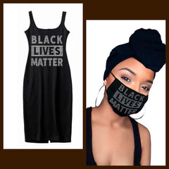 Black Lives Matter Face Mask & Headwrap & Dress - Black
