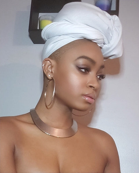 White Jersey Knit Stretched Fabric Headwrap